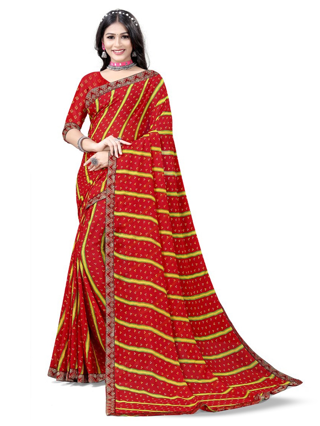 

ASISA Striped Pure Georgette Saree, Maroon