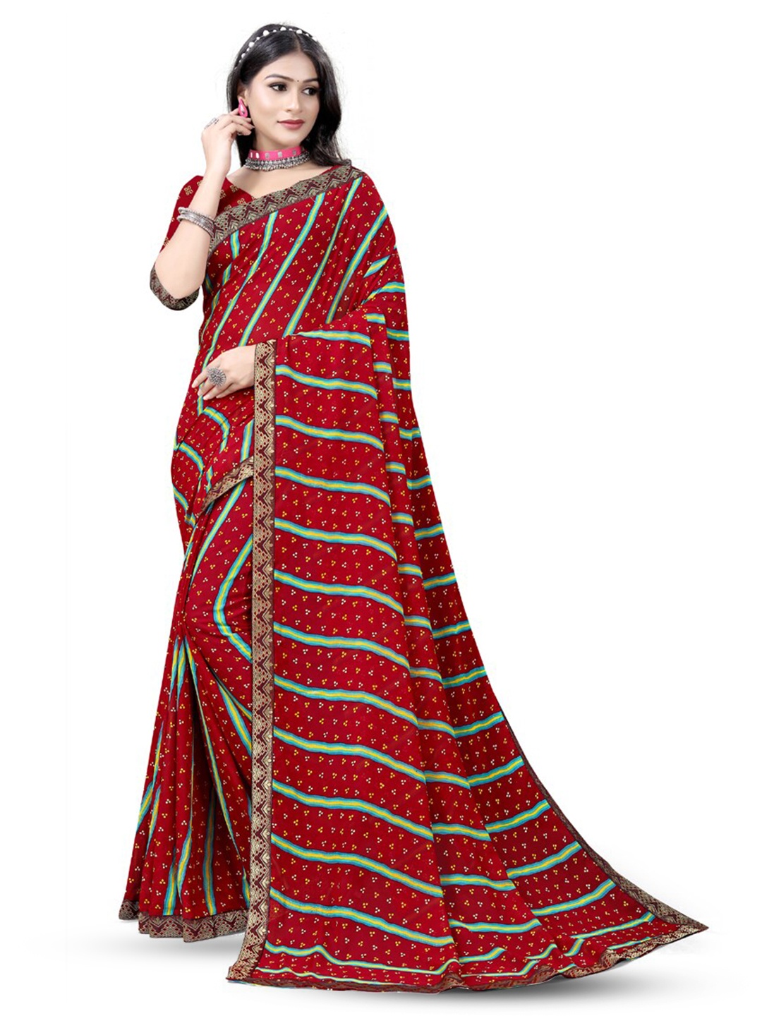 

ASISA Striped Pure Georgette Saree, Maroon