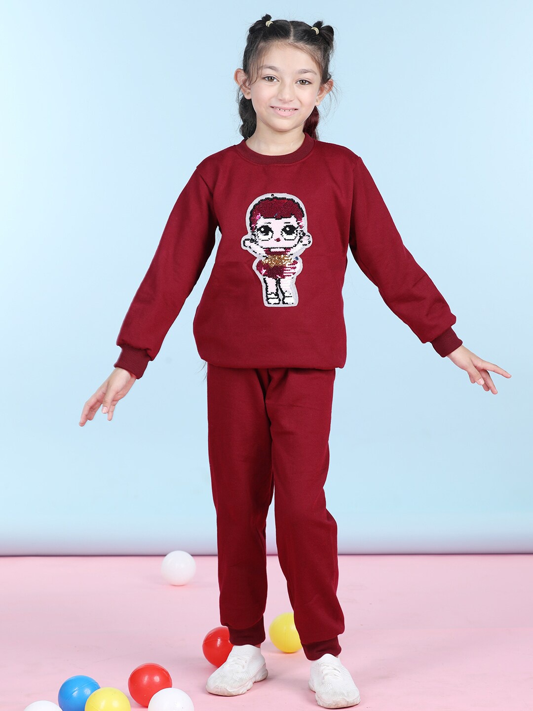 

Cutiekins Girls Embellished T-shirt with Trousers, Maroon
