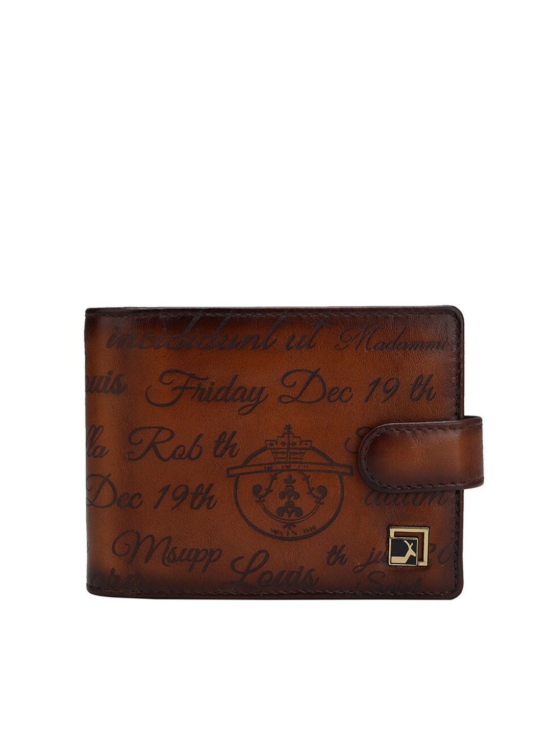 

Da Milano Men Typography Textured Leather Two Fold Wallet, Brown