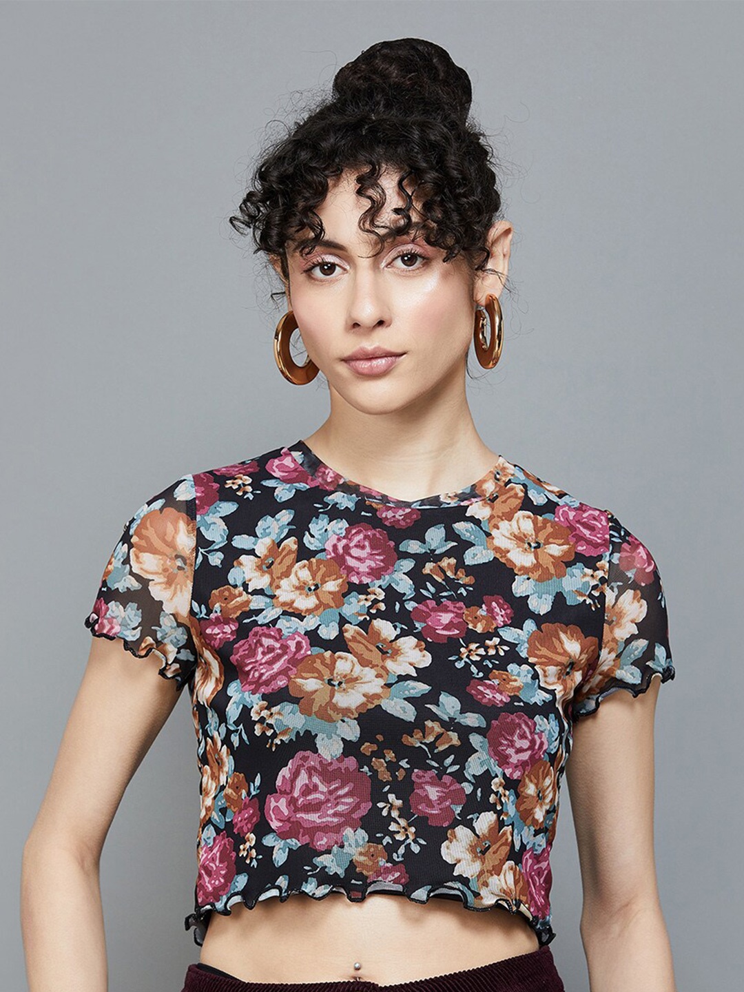 

Ginger by Lifestyle Floral Print Crop Top, Black