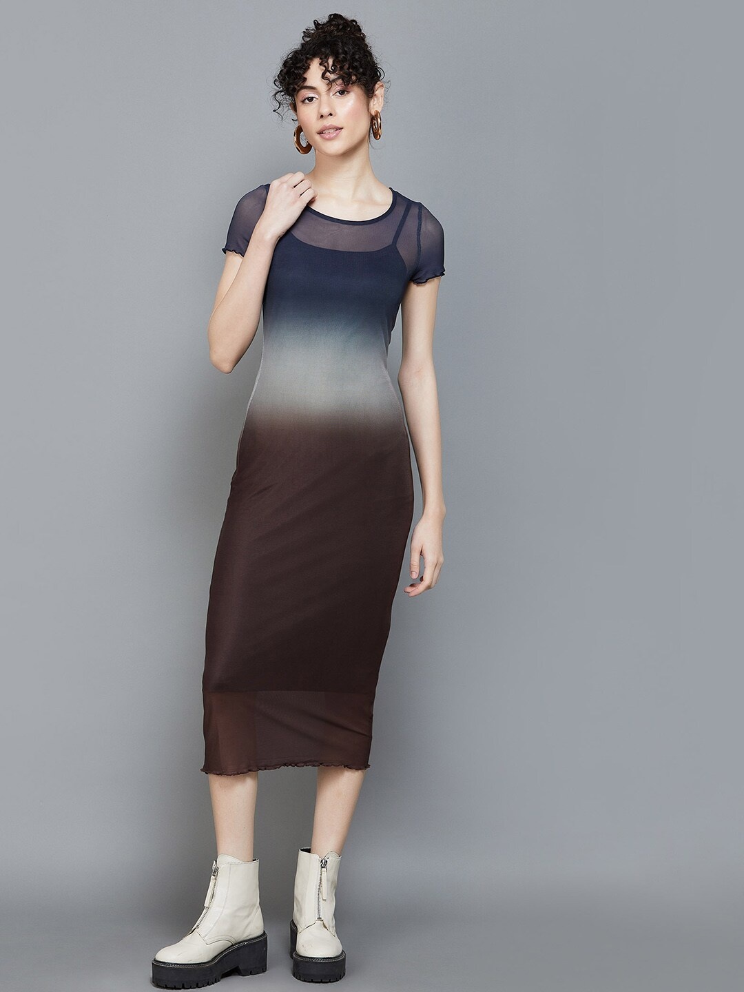 

Ginger by Lifestyle Ombre Dyed Sheath Midi Dress With Slip, Brown