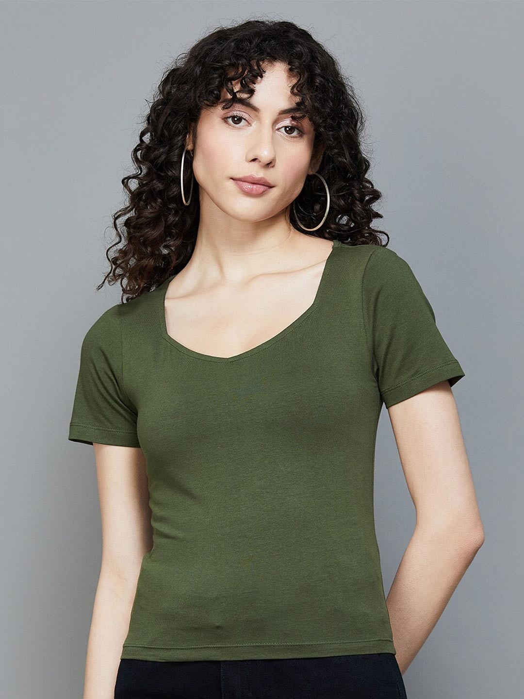 

Ginger by Lifestyle Cotton Fitted Crop Top, Olive