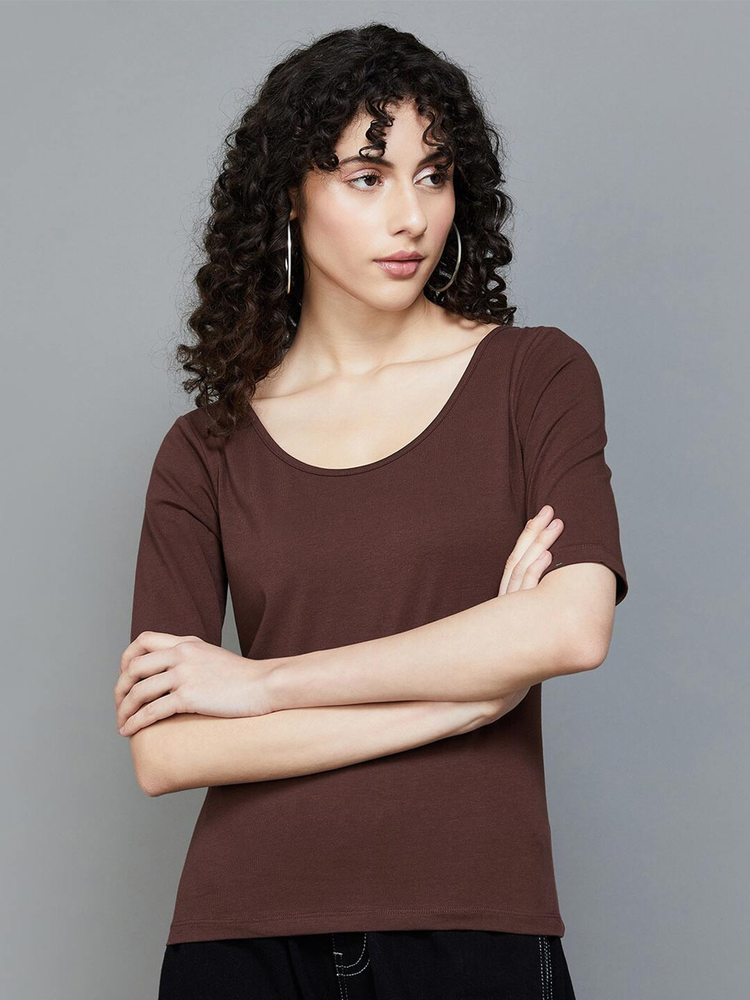 

Ginger by Lifestyle Casual Knitted Cotton Top, Brown