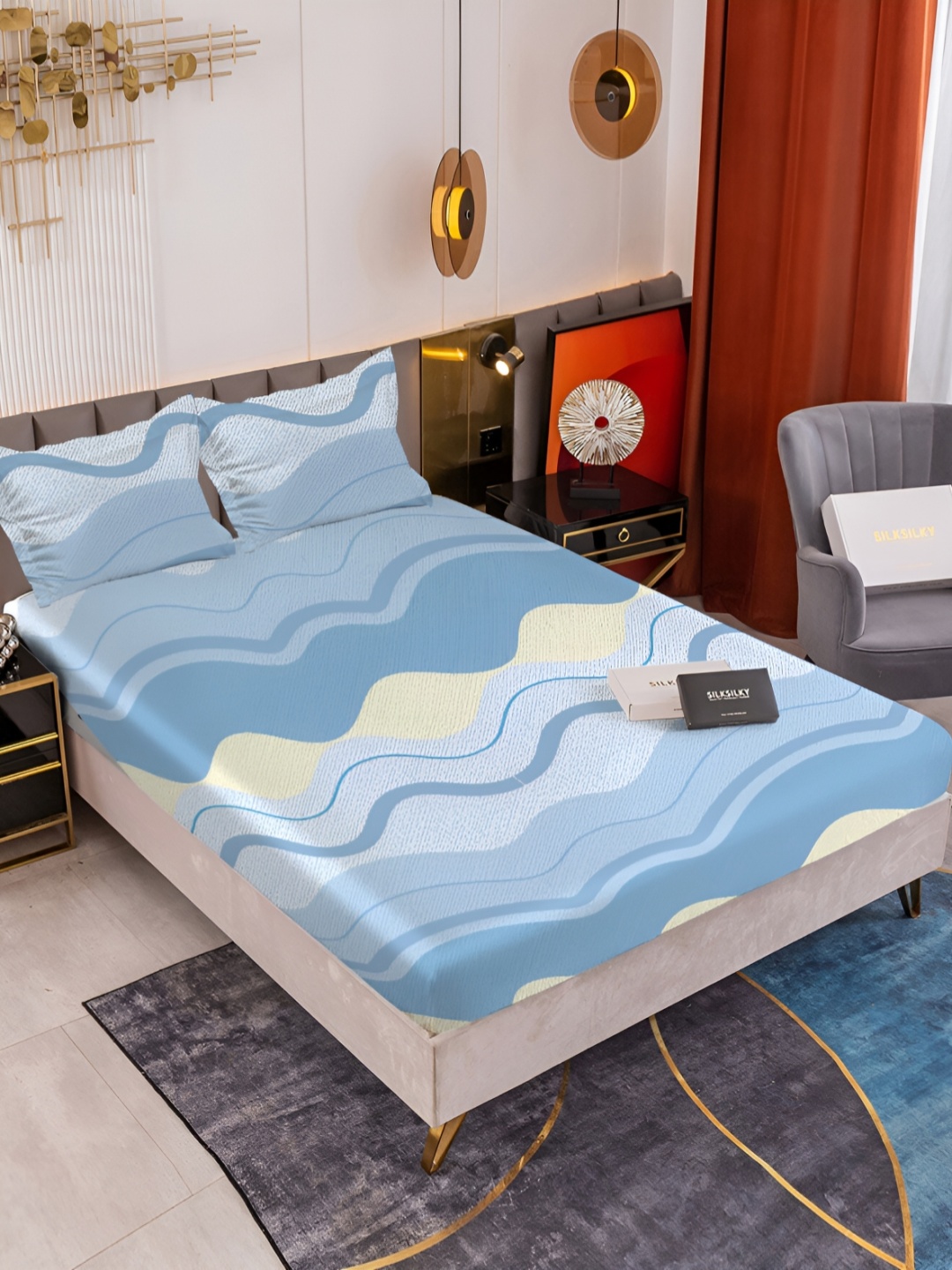 

HOMECRUST Blue Geometric 210 TC Queen Bedsheet with 2 Pillow Covers