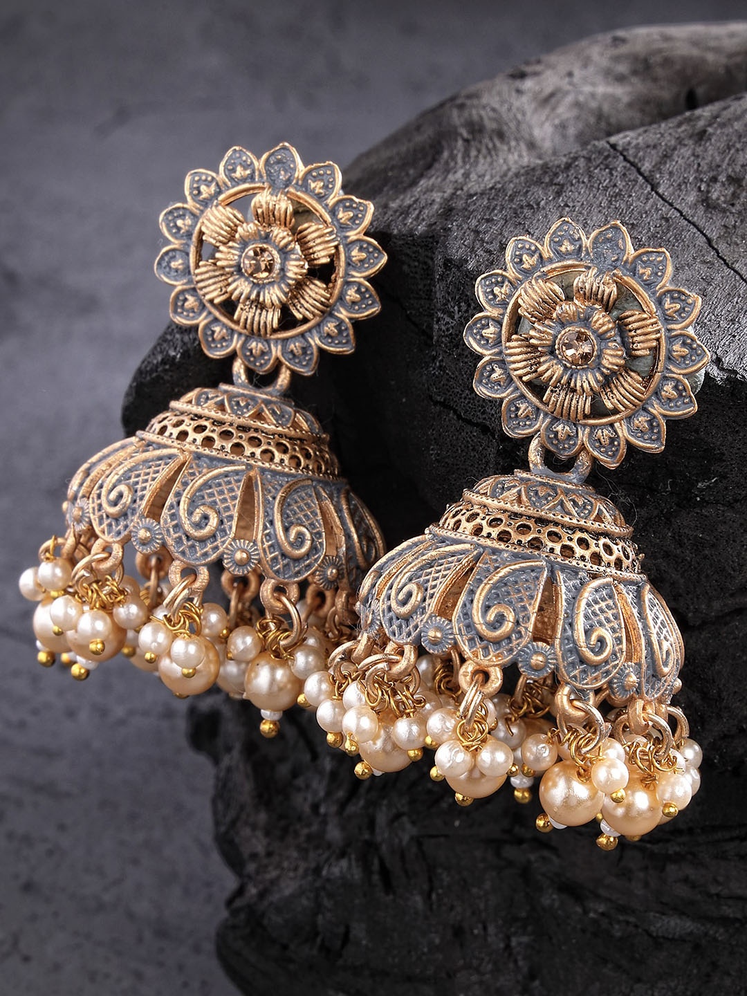 

KARATCART Gold-Plated Dome Shaped Jhumkas Earrings