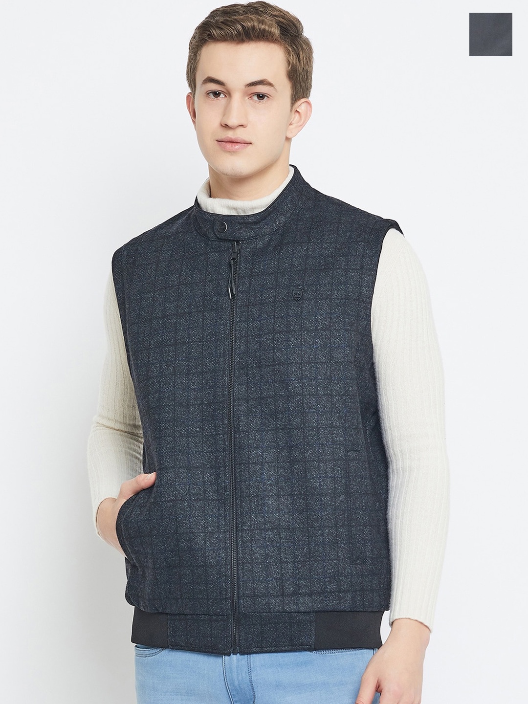 

Okane Checked Reversible Bomber Jacket, Black