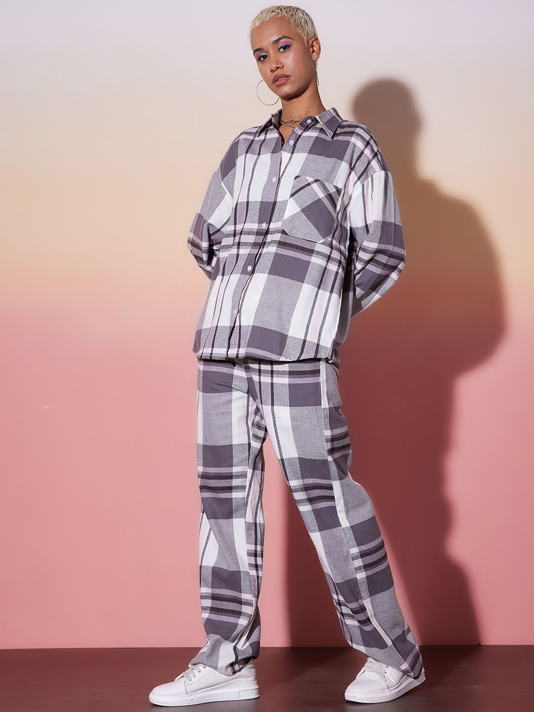 

Sassafras Alt Laze Checked Shirt & Trouser Co-Ods Set, White