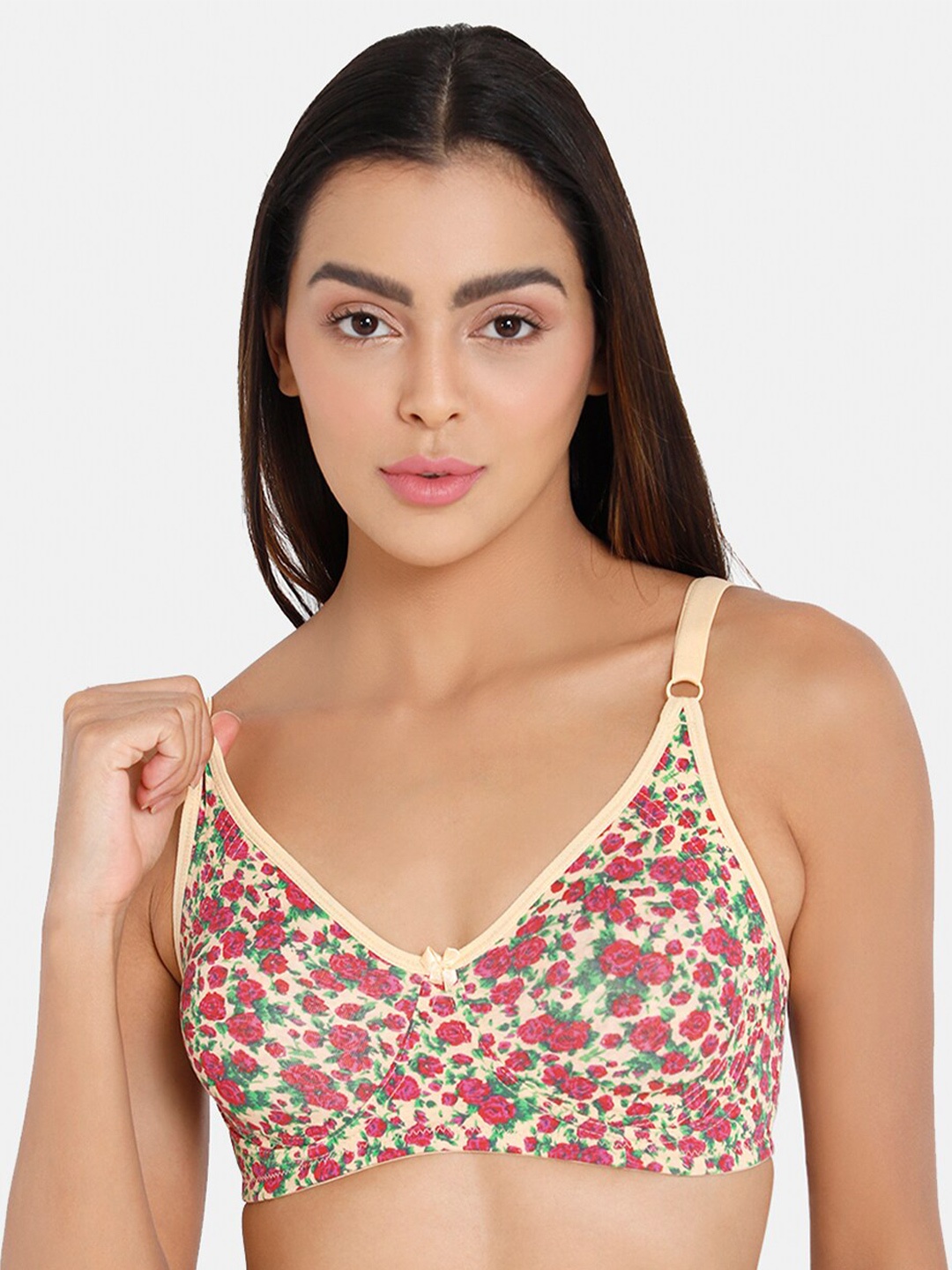 

intimacy LINGERIE Floral Printed Full Coverage Everyday Cotton Bra With Side Shaper, Cream
