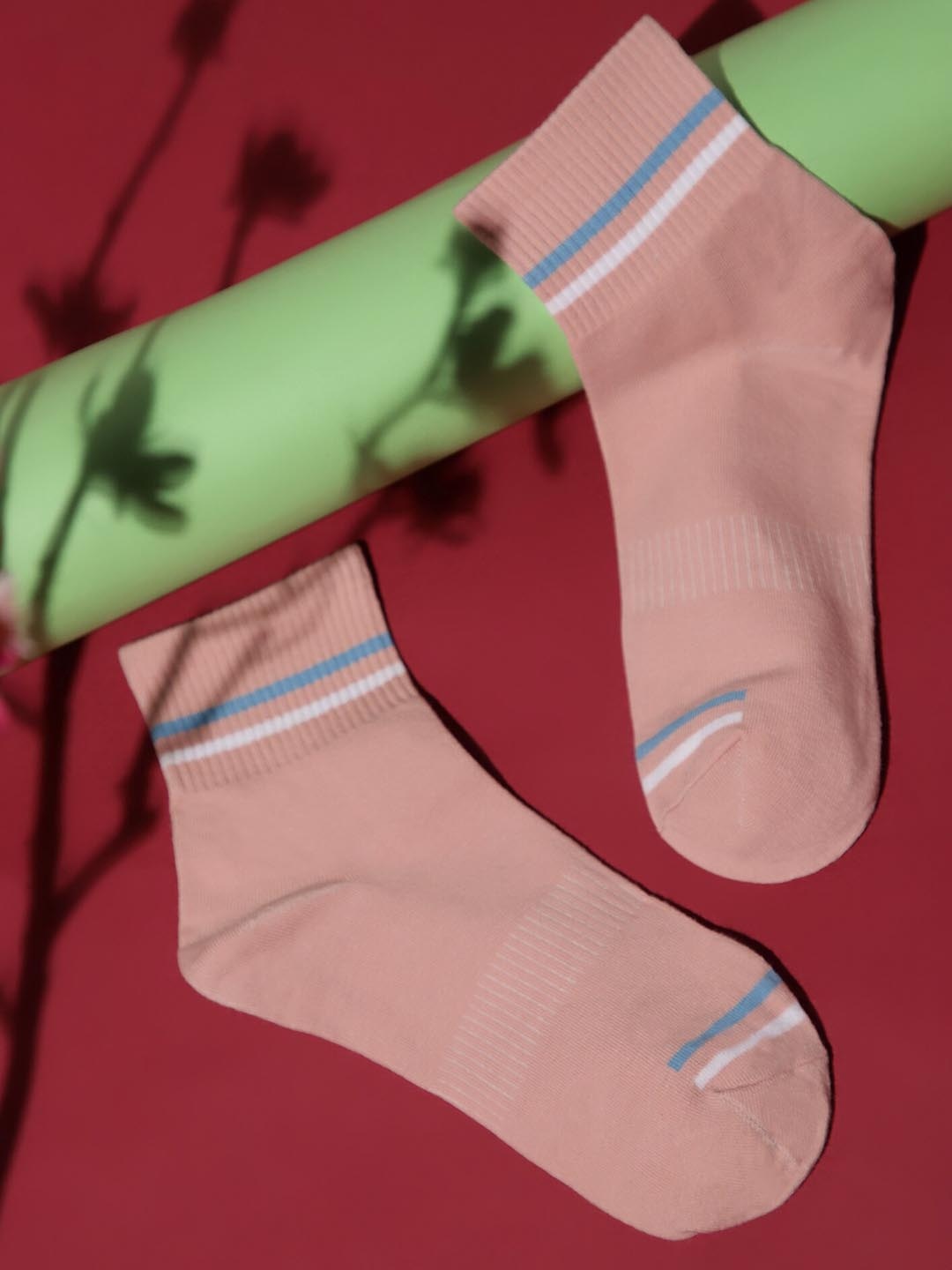 

LULU & SKY Women Striped Ankle Length Socks, Peach