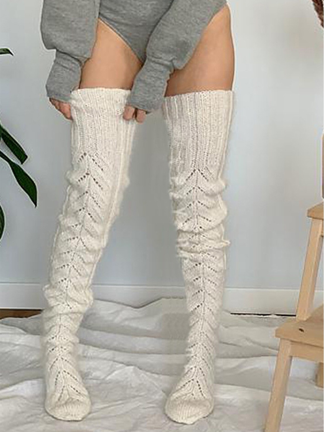 

LULU & SKY Women Self-Designed Above Knee-Length Socks, White