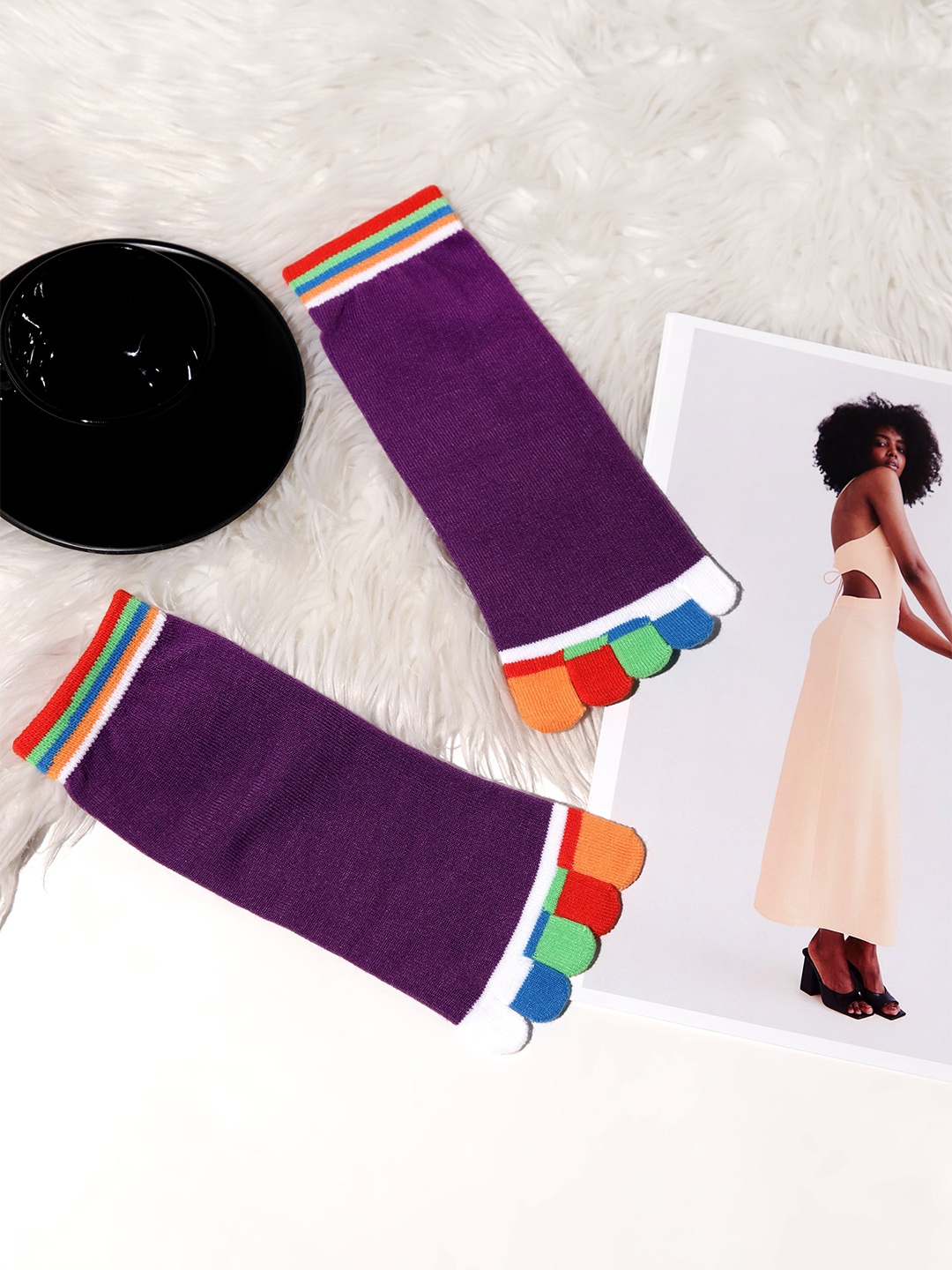 

LULU & SKY Women Rainbow Patterned Ankle-Length Socks, Purple