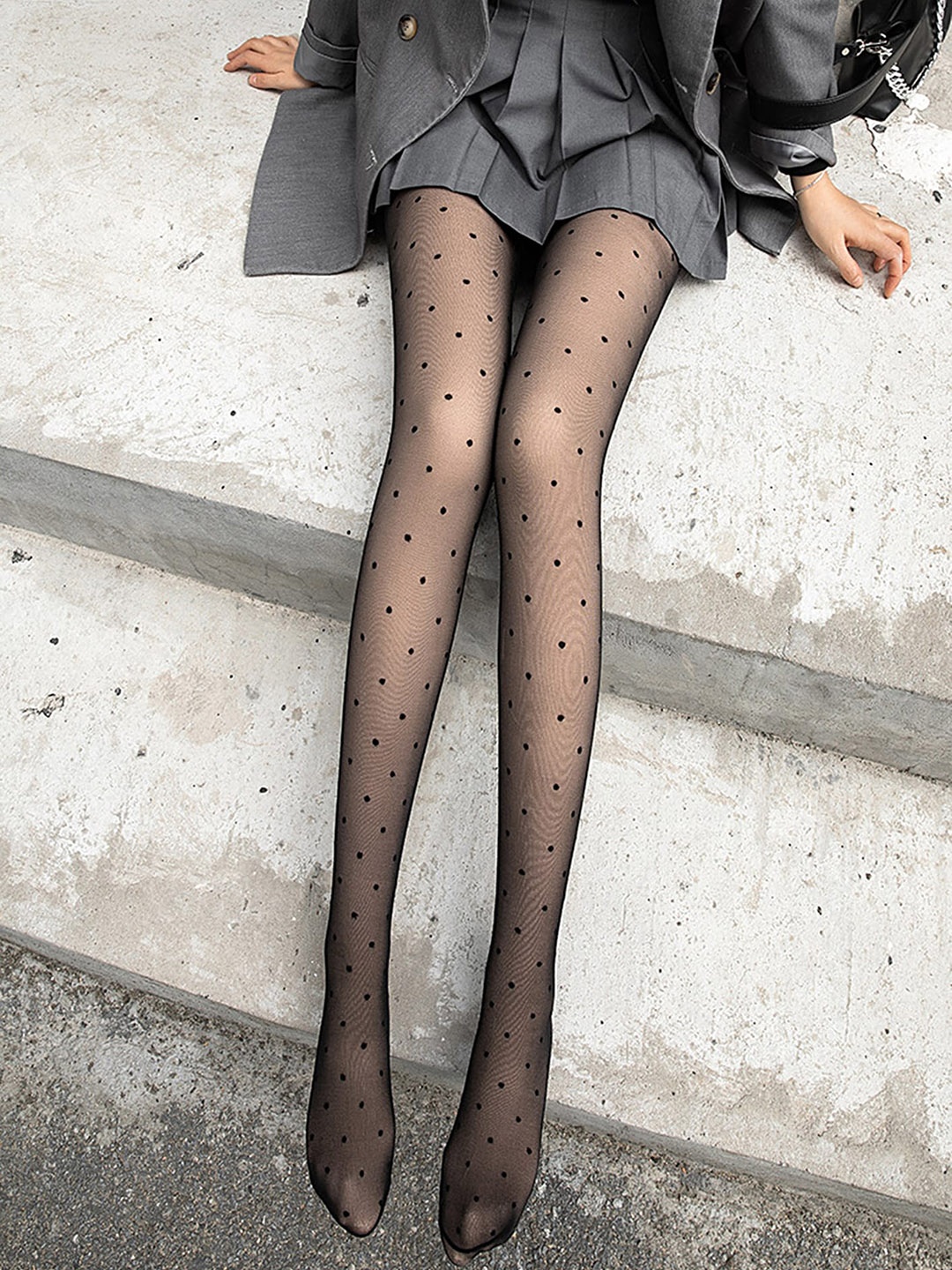 

LULU & SKY Polka Dot Printed Sheer Stockings, Black