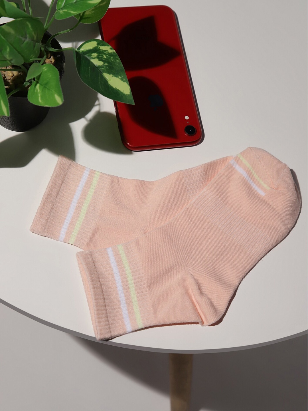 

LULU & SKY Women Striped Ankle-Length Socks, Peach
