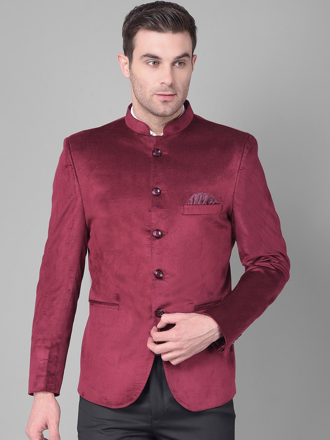 

Canary London Slim-Fit Velvet Bandhgala Blazers, Maroon