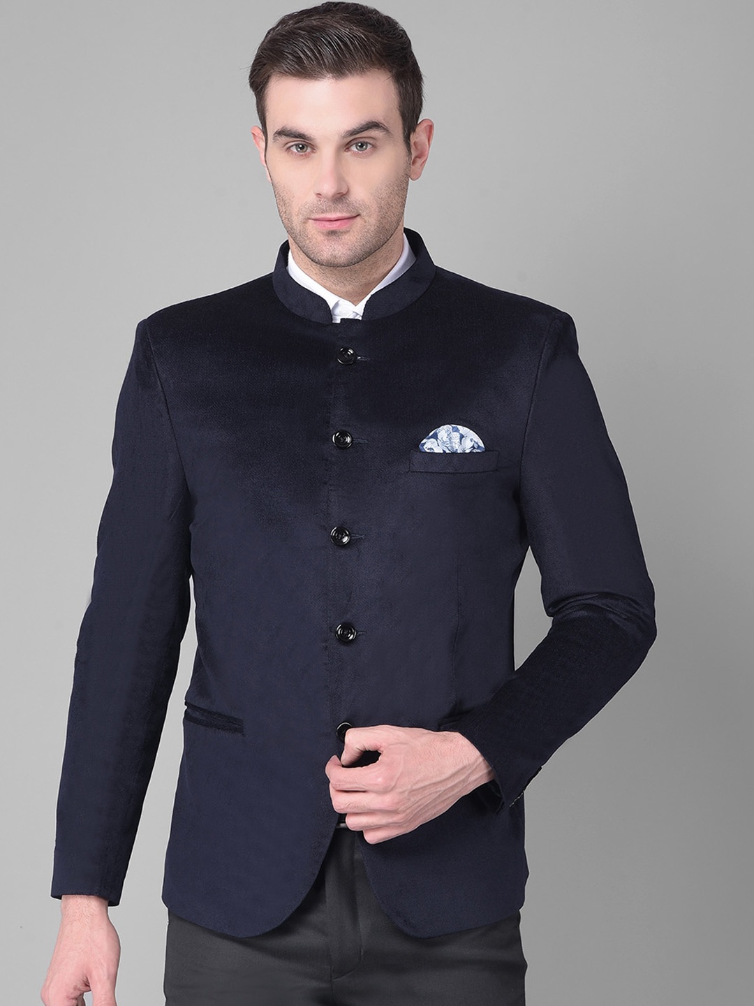 

Canary London Slim-Fit Velvet Bandhgala Blazers, Navy blue