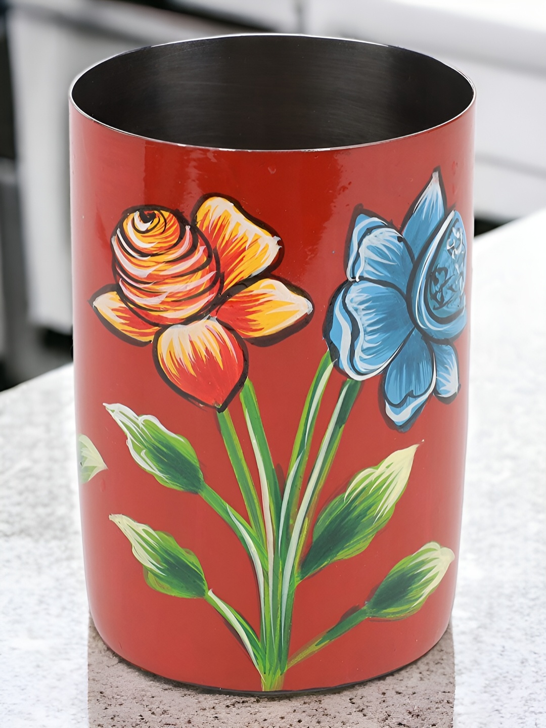 

THE COCOTIER Red Flower Print Stainless Steel Water or Juice Glass