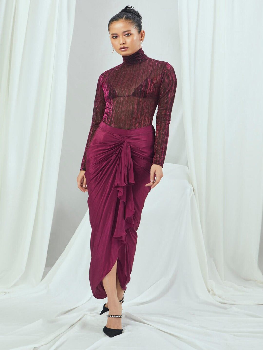

NIRMOOHA Gathered Semi Sheer Maxi Dress, Red