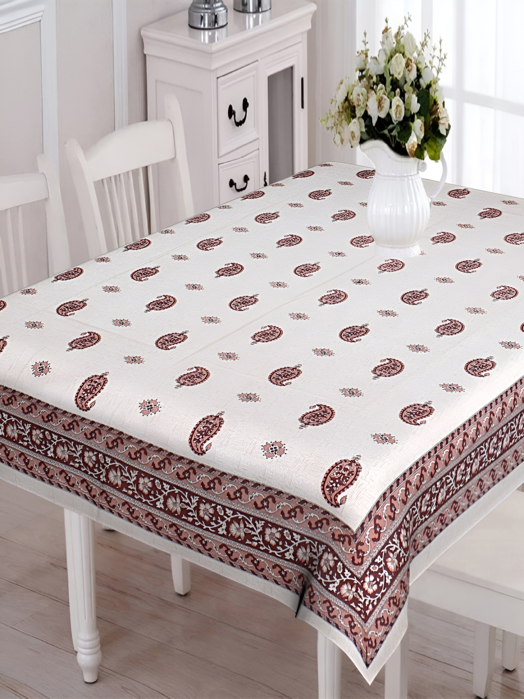 

Texstylers Beige & Brown Ethnic Motifs Printed Anti-Slip Cotton 6-Seater Table Cover