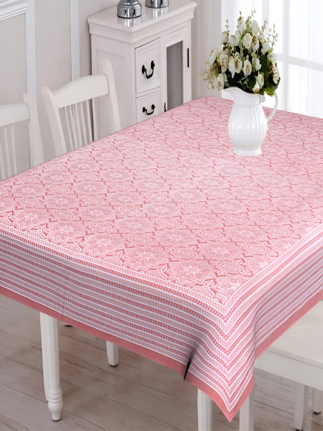 

Texstylers Red & White Floral Printed Cotton 6 Seater Table Cover