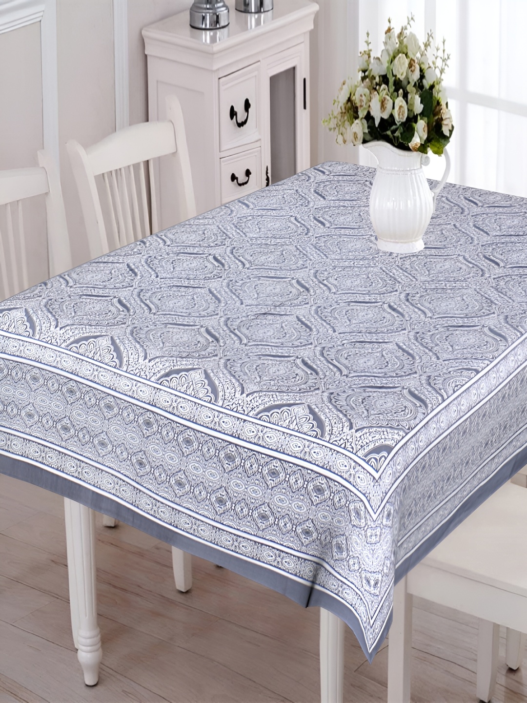 

Texstylers Grey Ethnic Motifs Printed Anti-Slip Cotton 6-Seater Table Cover