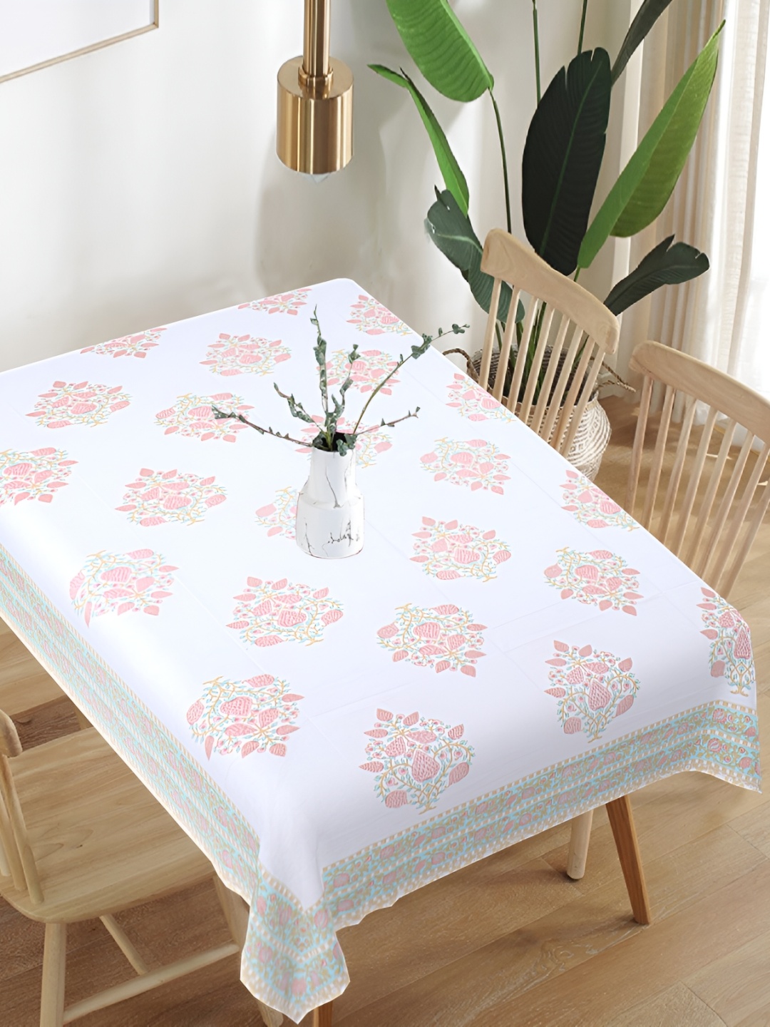 

Texstylers White Floral Anti-Slip Cotton 6-Seater Table Cover