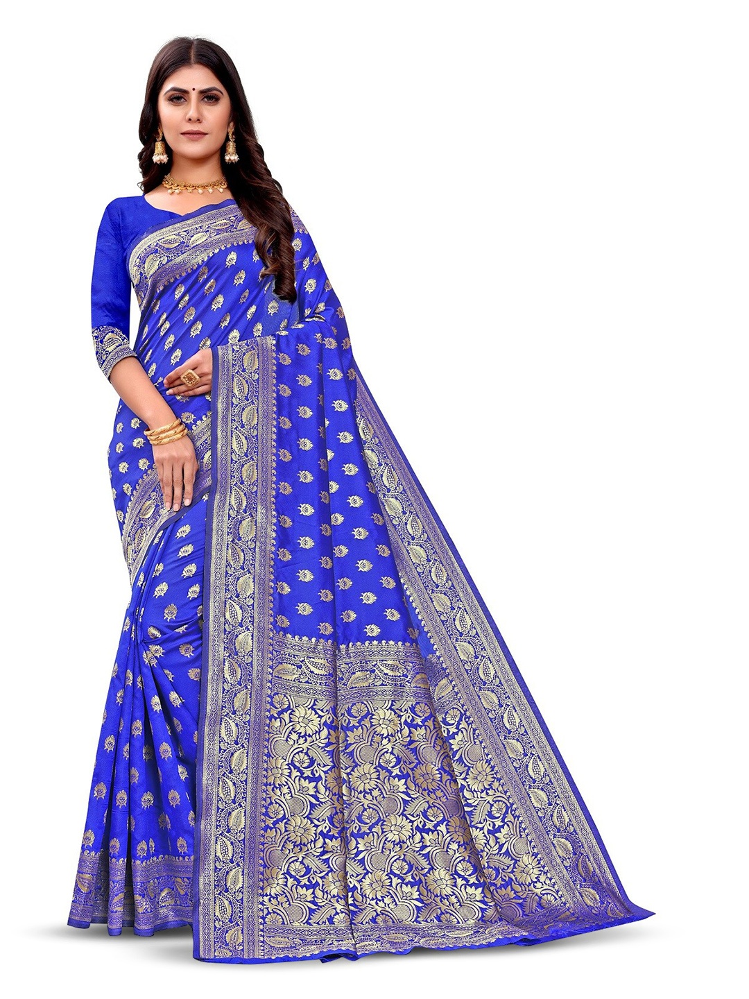 

Shoppershopee Woven Design Zari Art Silk Banarasi Saree, Blue