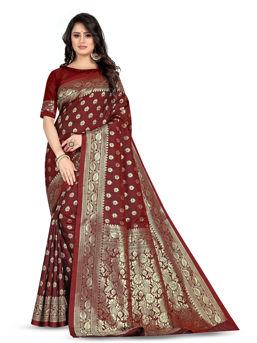 

Shoppershopee Woven Design Zari Art Silk Banarasi Saree, Maroon
