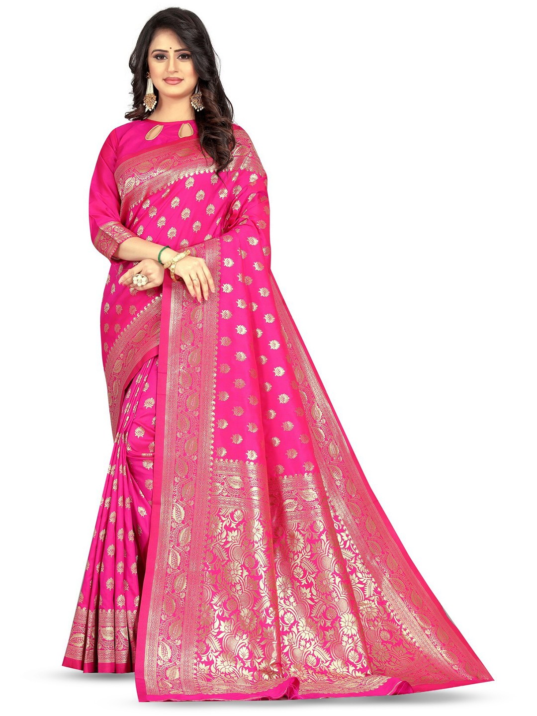 

Shoppershopee Ethnic Motifs Woven Design Zari Art Silk Banarasi Saree, Pink