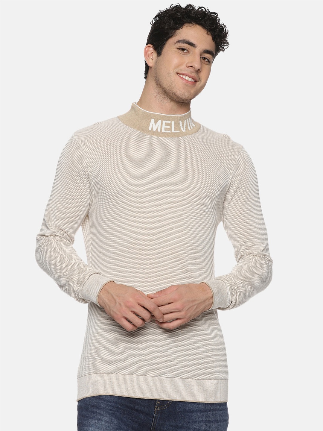 

Melvin Jones Mock Collar Pure Cotton Sweatshirt, Cream