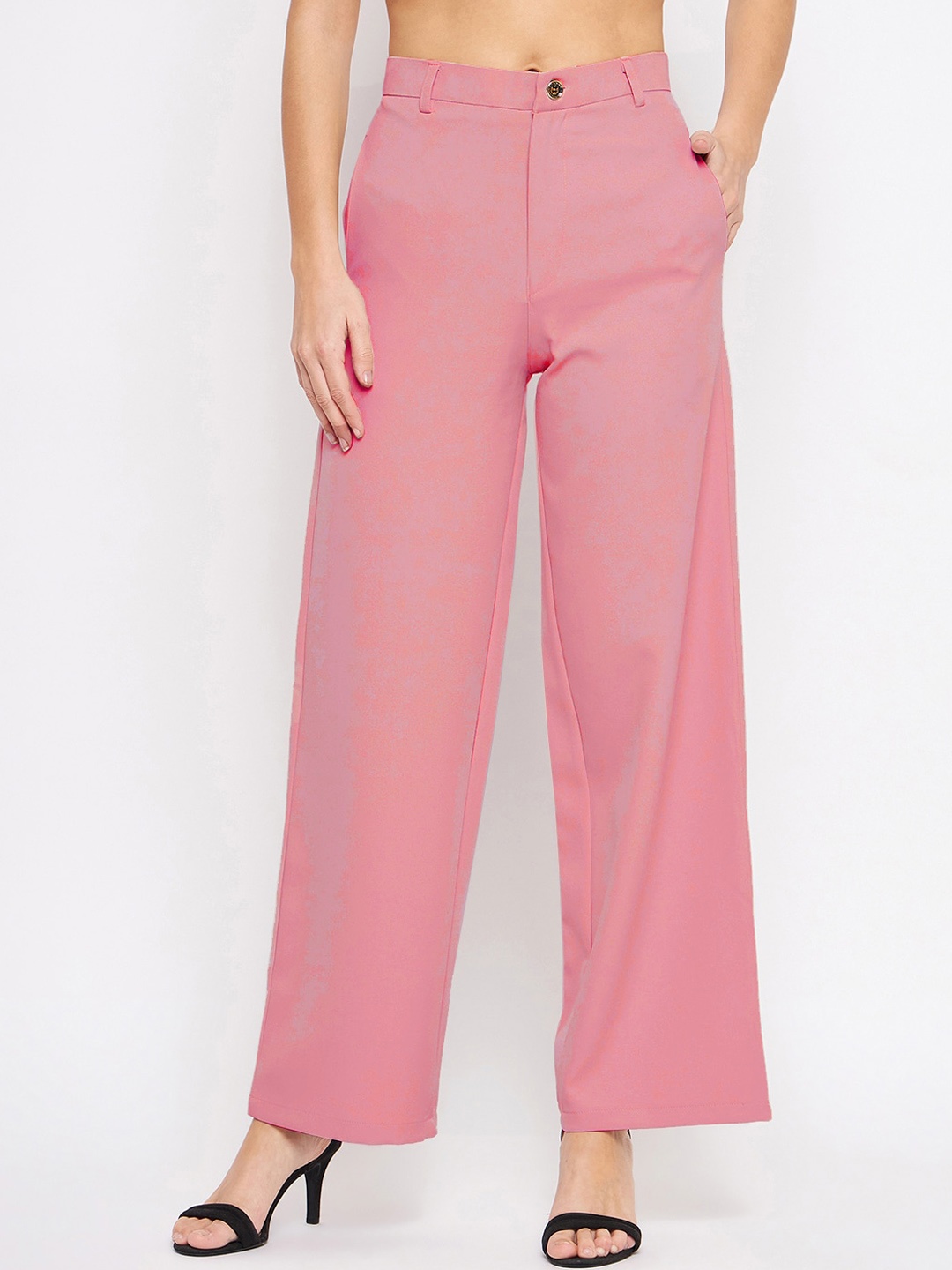

TULIP 21 Women Italian Flared High-Rise Easy Wash Parallel Trousers, Pink