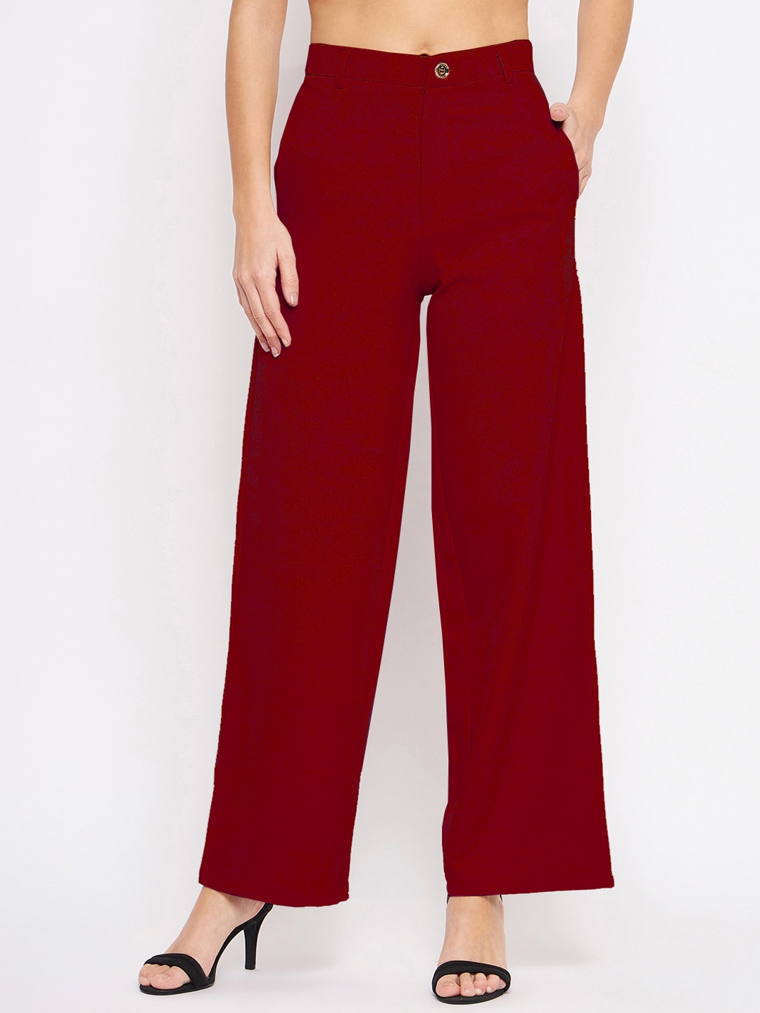 

TULIP 21 Women Italian Flared High-Rise Easy Wash Parallel Trousers, Maroon
