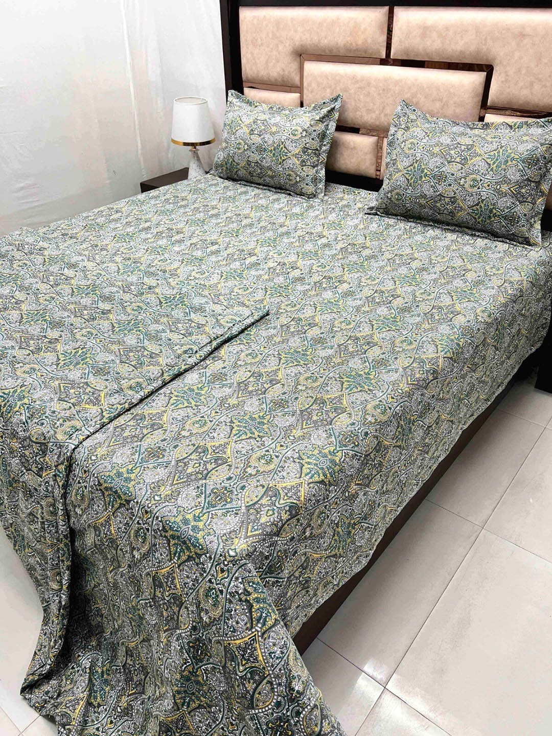 

Pure Decor Green & Yellow Floral Cotton Bedding Set