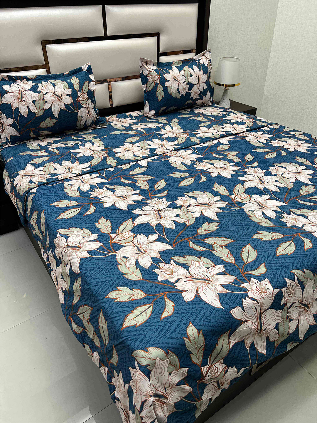 

Pure Decor Blue & Beige Floral Cotton Bedding Set