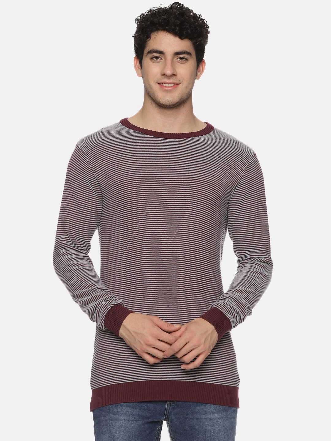 

Melvin Jones Striped Pure Cotton Sweatshirt, Maroon