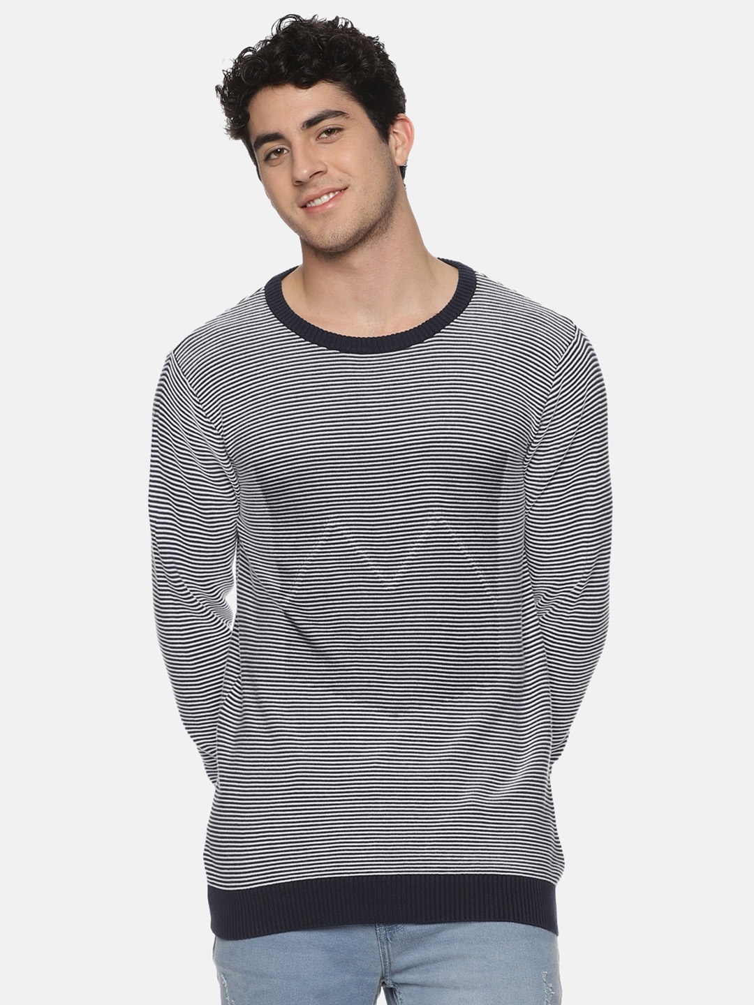 

Melvin Jones Striped Pure Cotton Sweatshirt, Navy blue