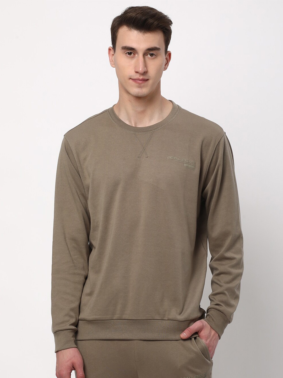 

R&B Round Neck Cotton Sweatshirt, Green