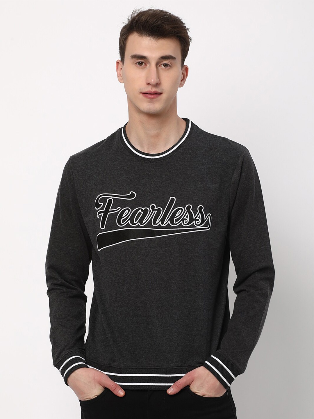 

R&B Typographic Printed Cotton Sweatshirt, Grey