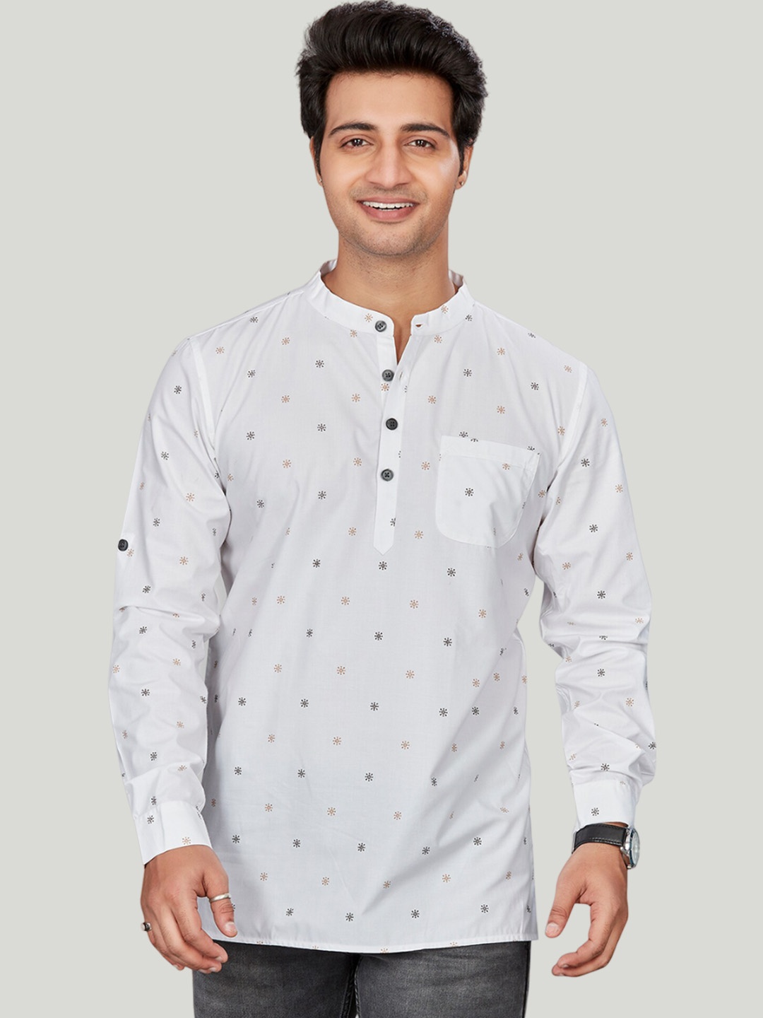

Authentics Cotton Self Textured Short Kurta, White