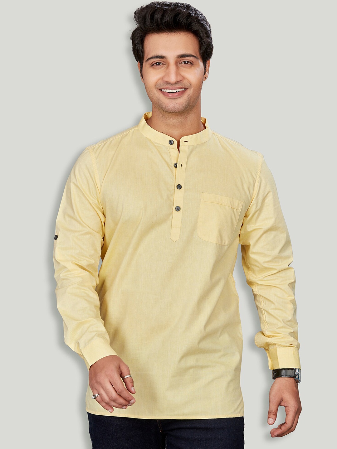 

Authentics Cotton Self Textured Short Kurta, Yellow