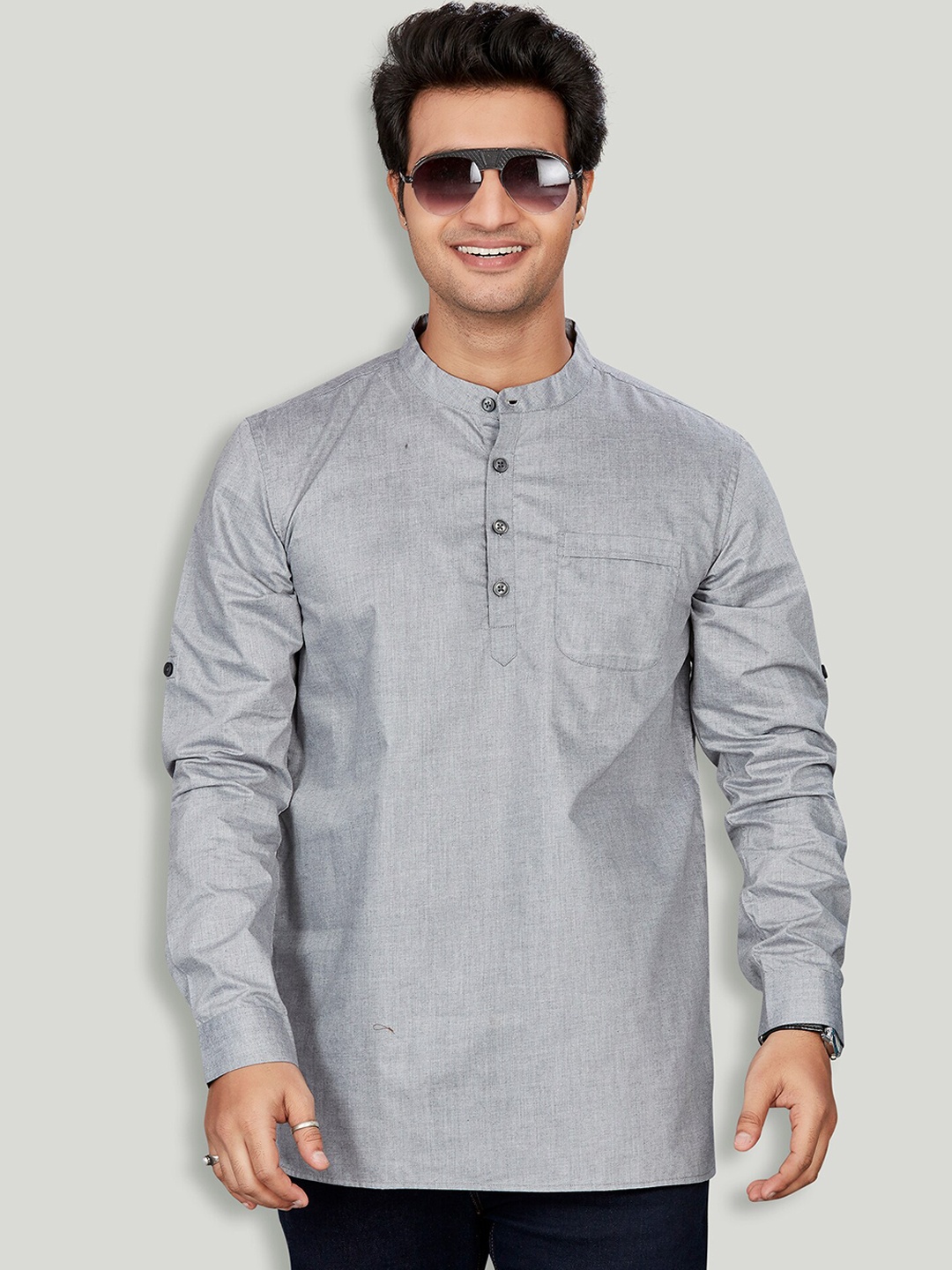 

Authentics Mandarin Collar Kurta, Grey