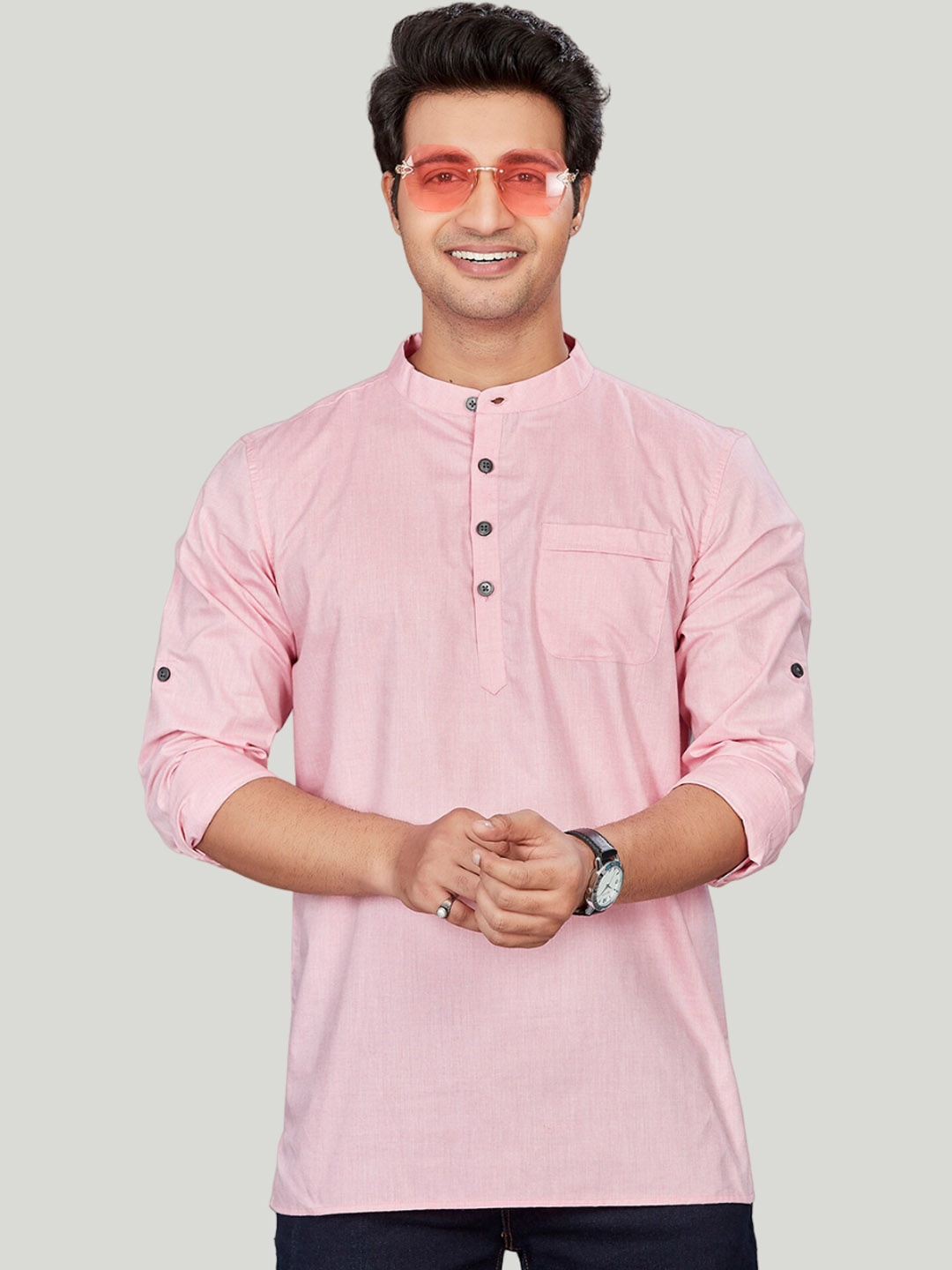 

Authentics Cotton Self Textured Short Kurta, Pink