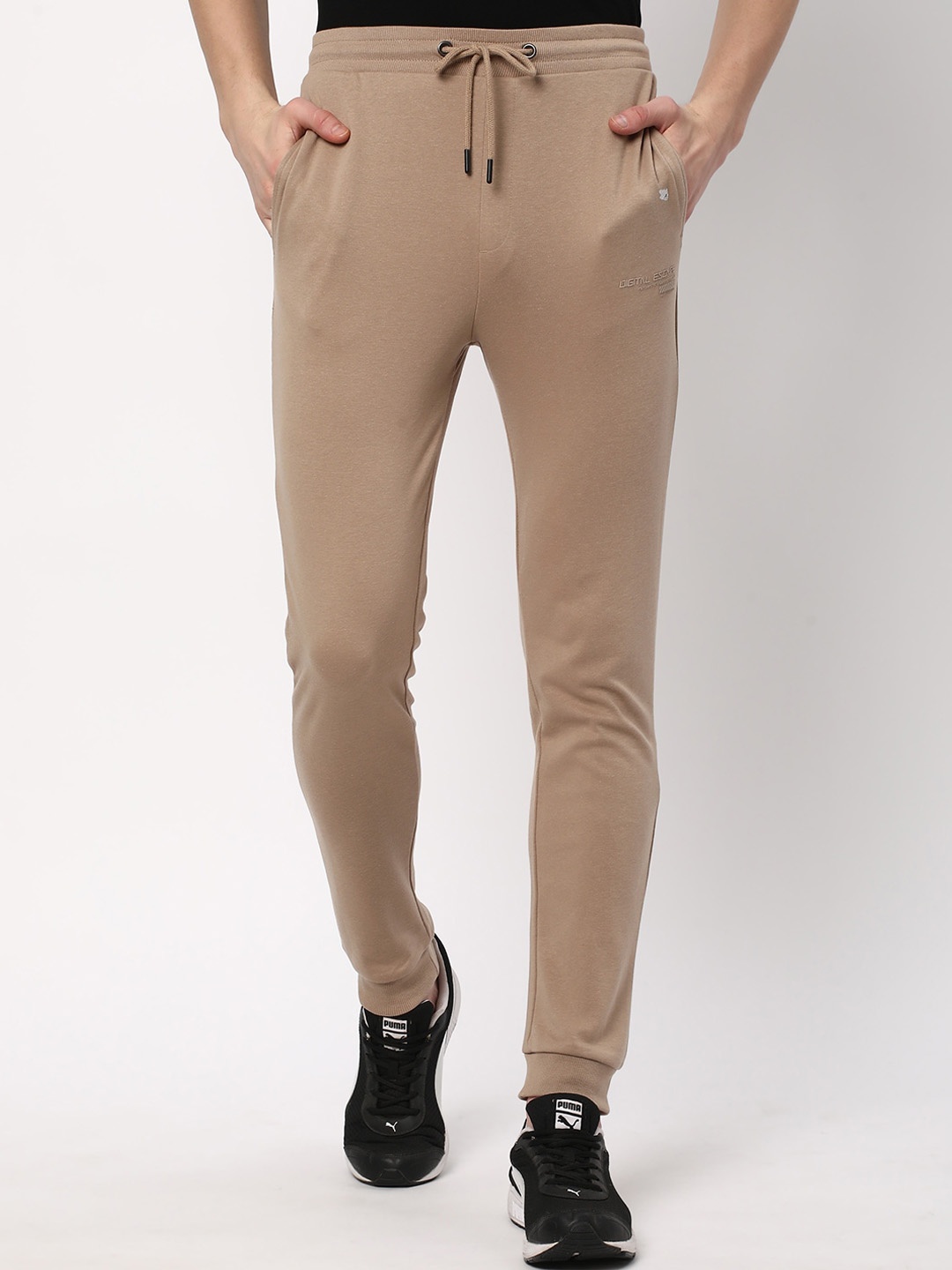 

R&B Men Cotton Mid Rise Joggers, Beige