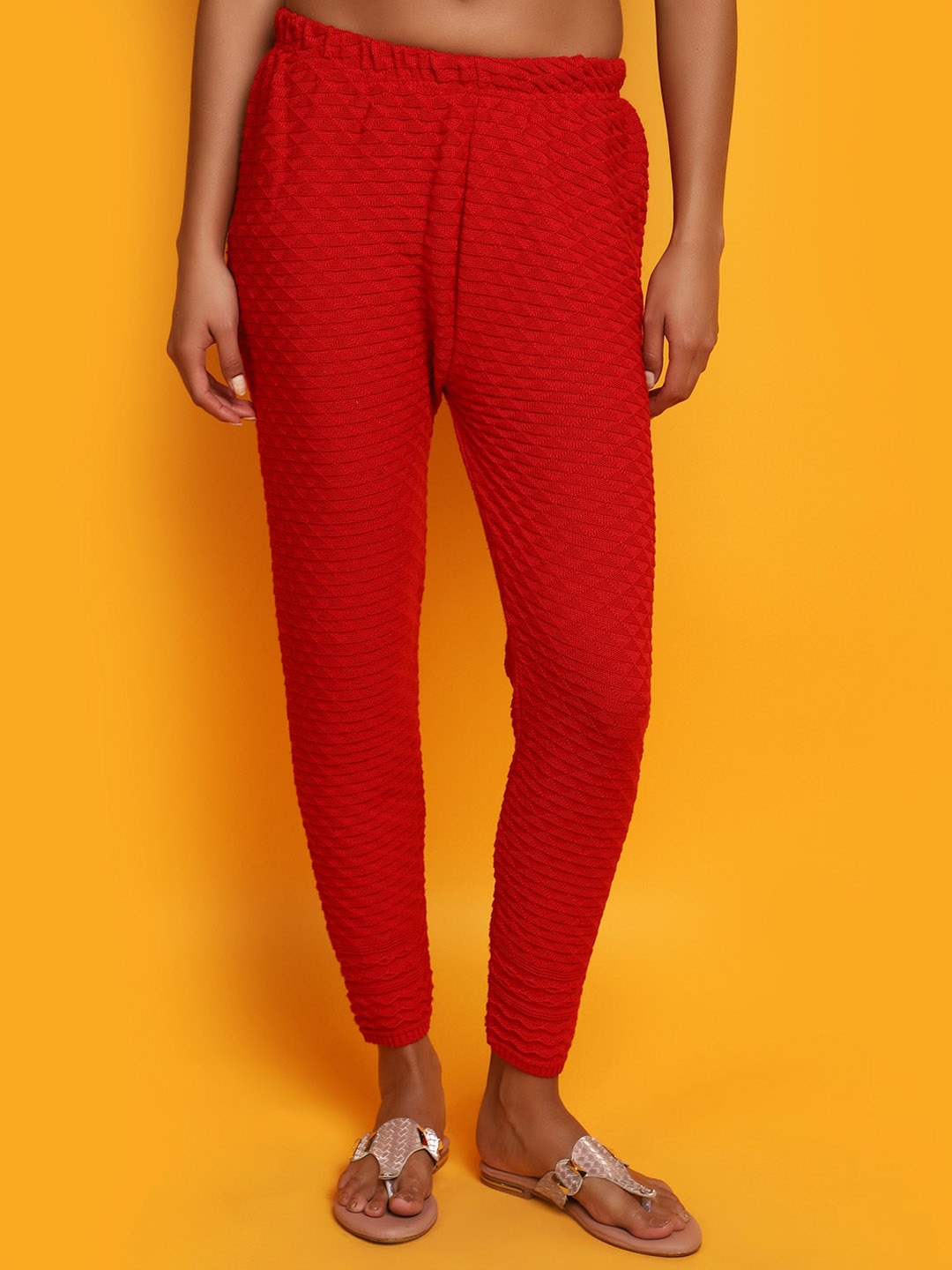 

V-Mart Self Design Ankle Length Leggings, Red