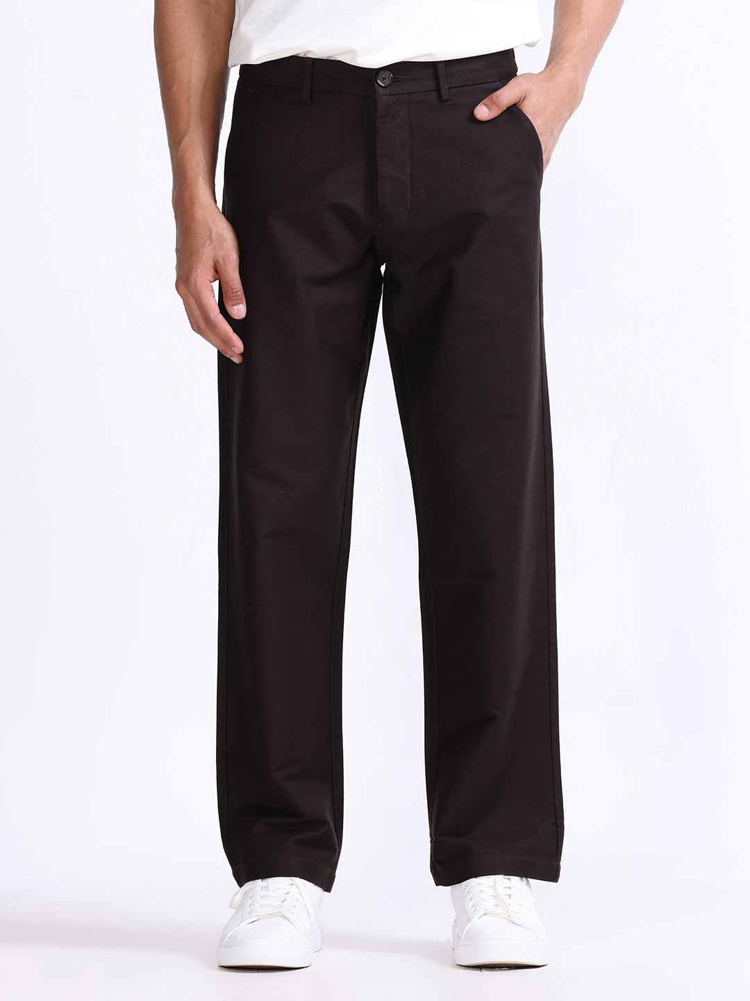 

Tailoraedge Men Relaxed Loose Fit Mid-Rise Trousers, Brown