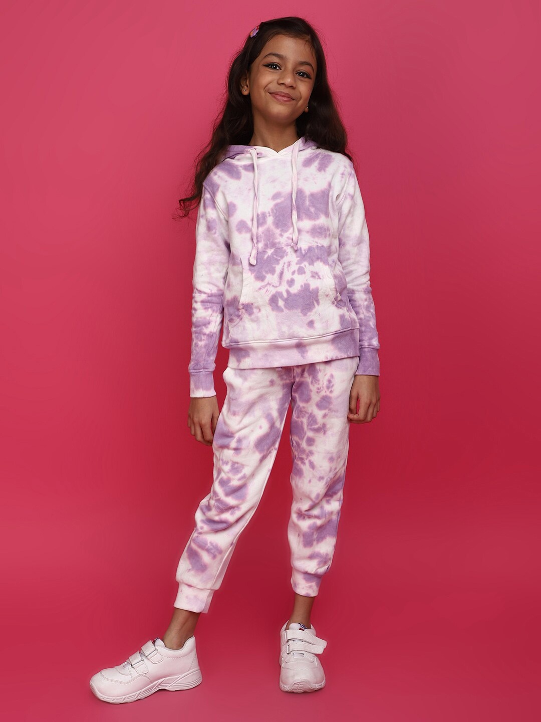 

V-Mart Girls Tie and Dye Pure Cotton Sweatshirt With Joggers, Lavender