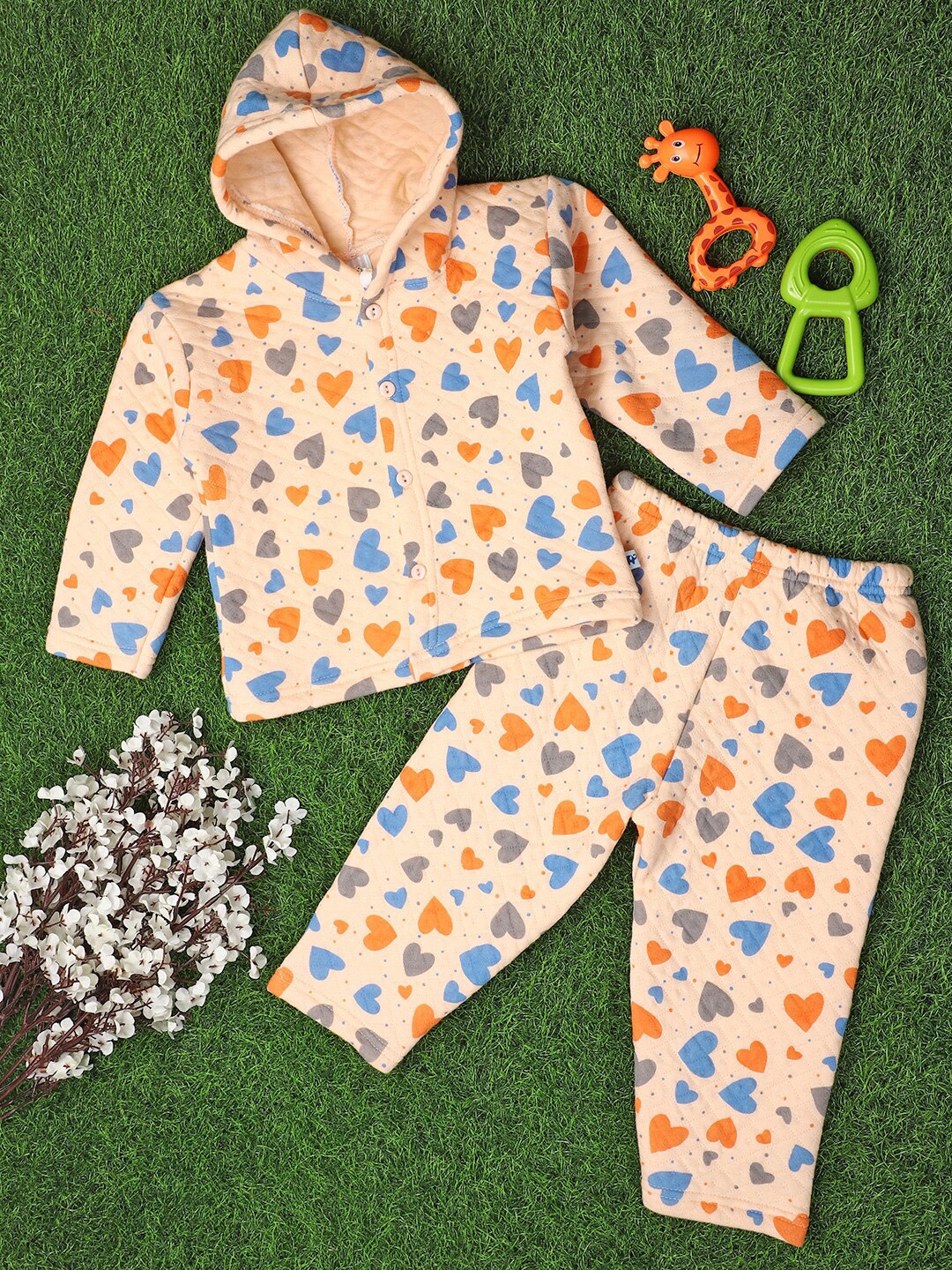 

V-Mart Infants Printed Pure Cotton T-shirt With Trousers, Peach