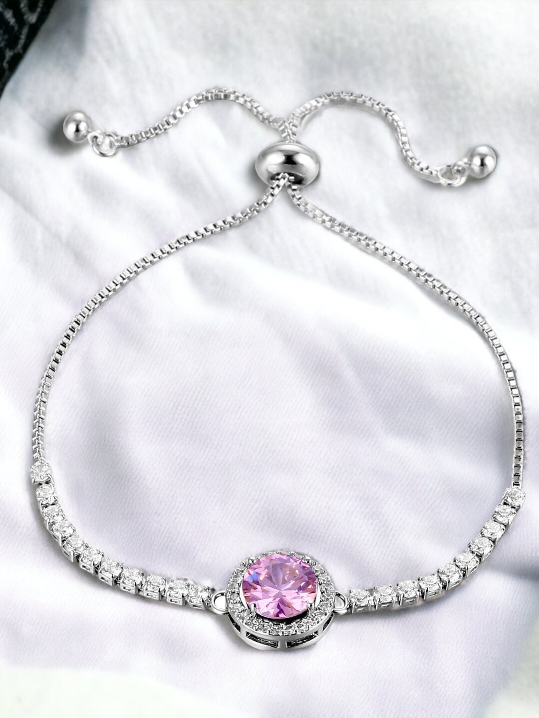 

Jewels Galaxy Silver-Plated Cubic Zirconia Studded Wraparound Bracelet