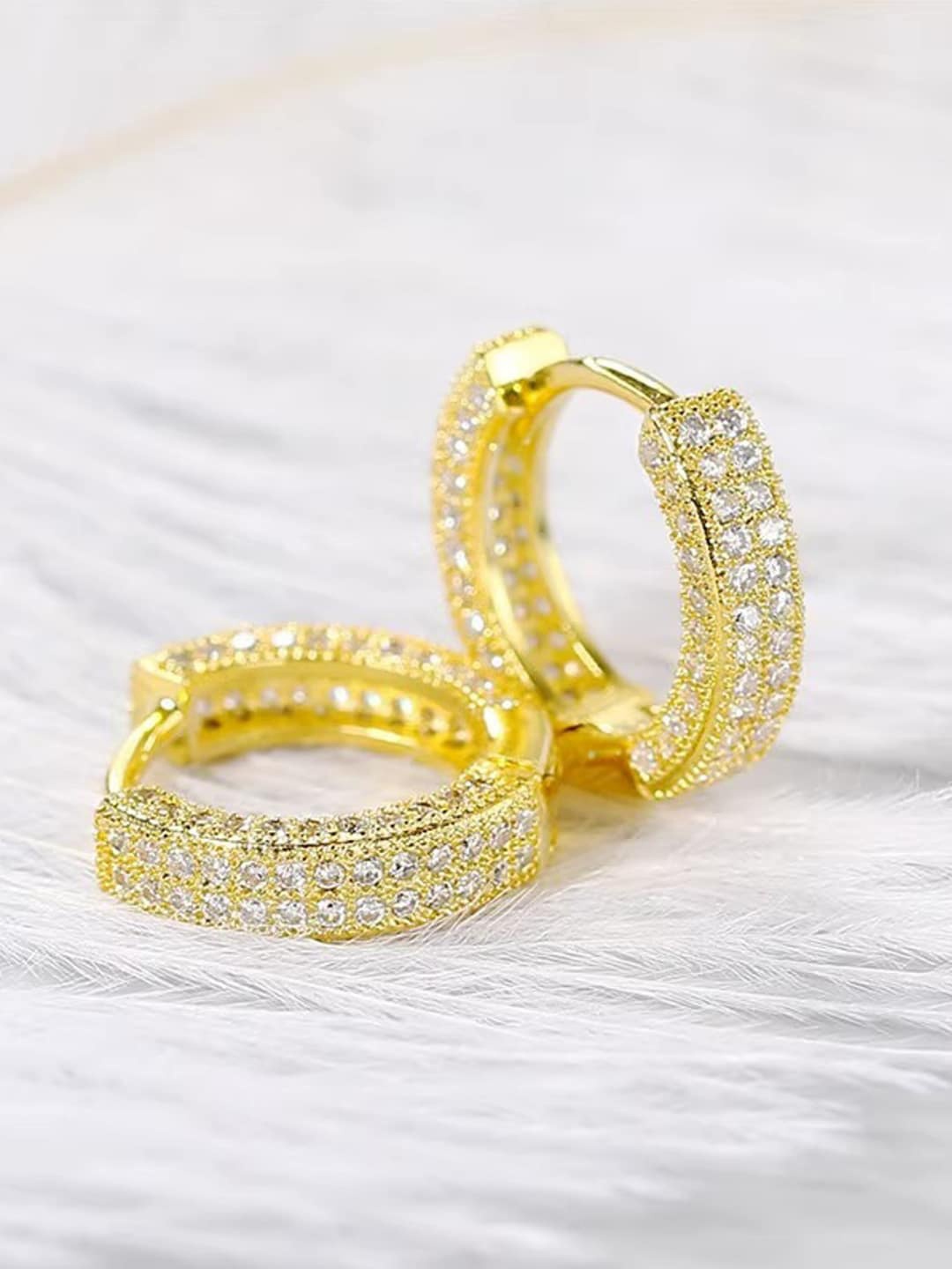 

Jewels Galaxy Gold-Plated Cubic Zirconia Stone Studded Hoop Earrings
