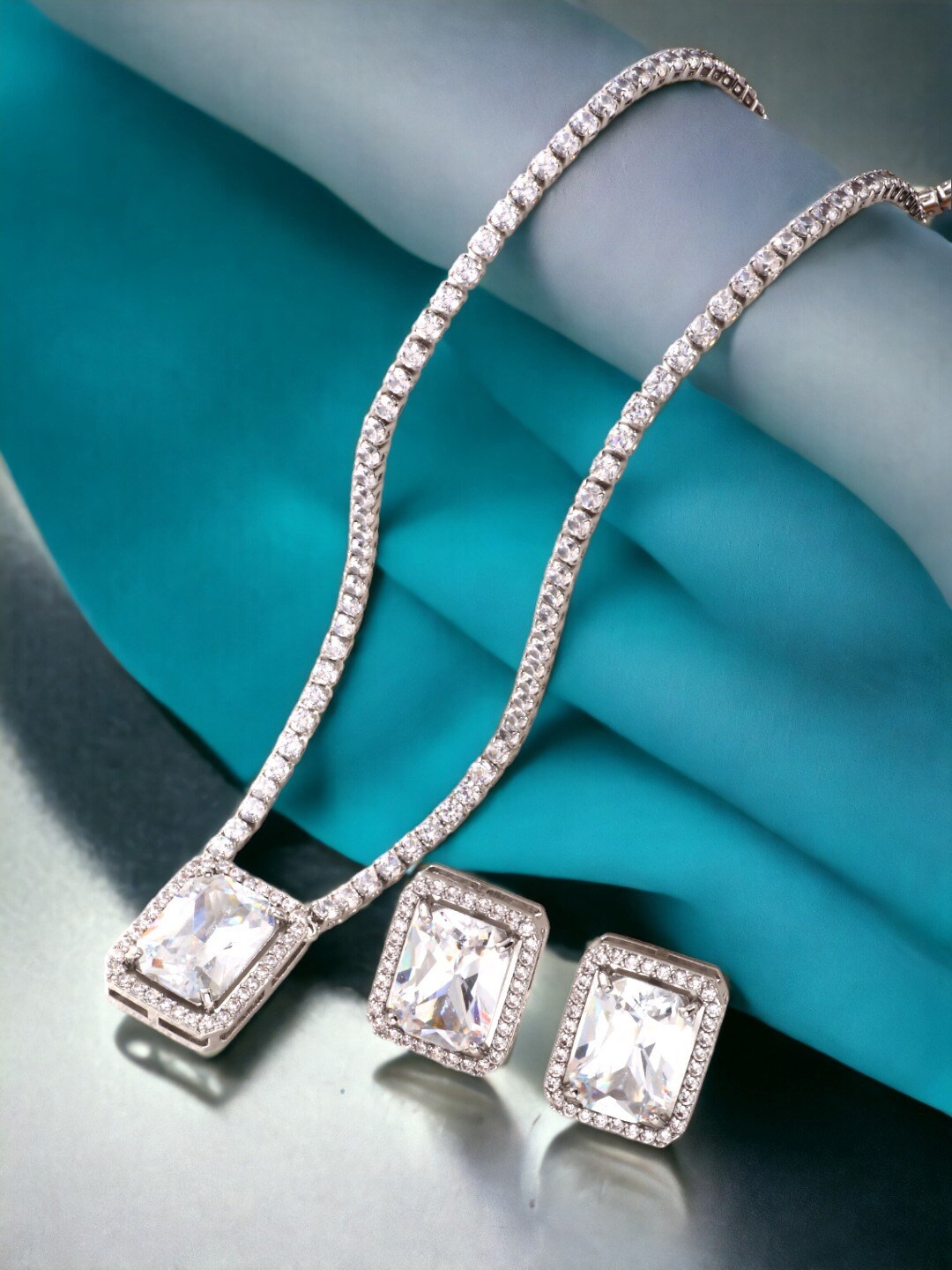 

Jewels Galaxy Silver-Plated AD & Crystal-Studded Jewellery Set